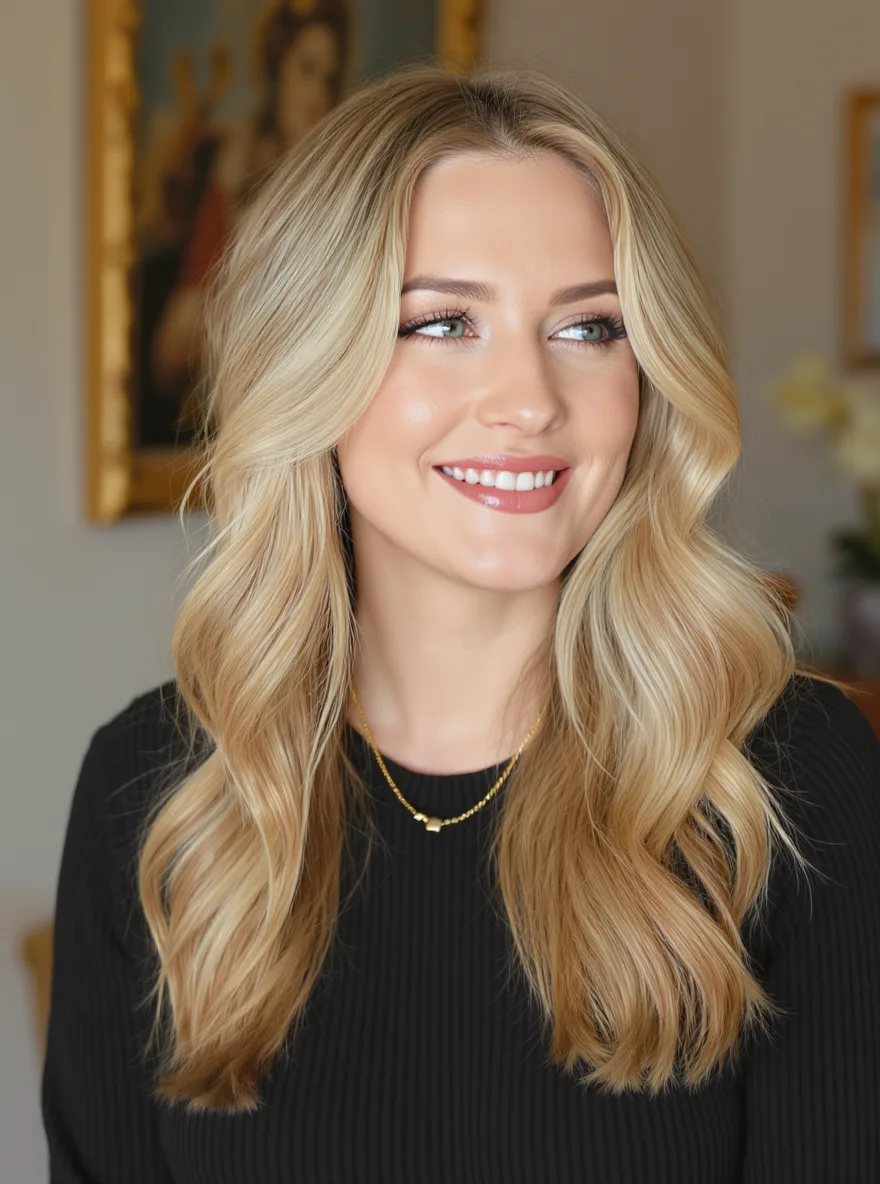 Flowing Layers with Glossy Golden Honey Balayage
